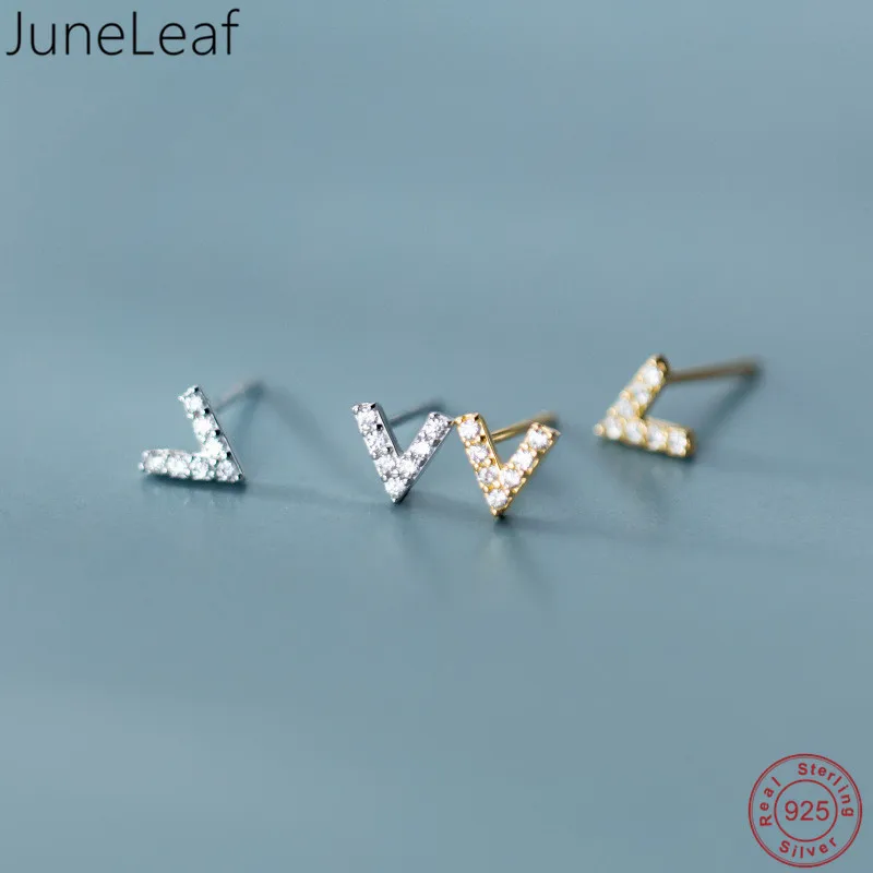 

JuneLeaf Simple Letter V Shape Stud Earrings For Women 100% 925 Sterling Silver Girls Cubic Zirconia Korean Cute Jewelry Gift