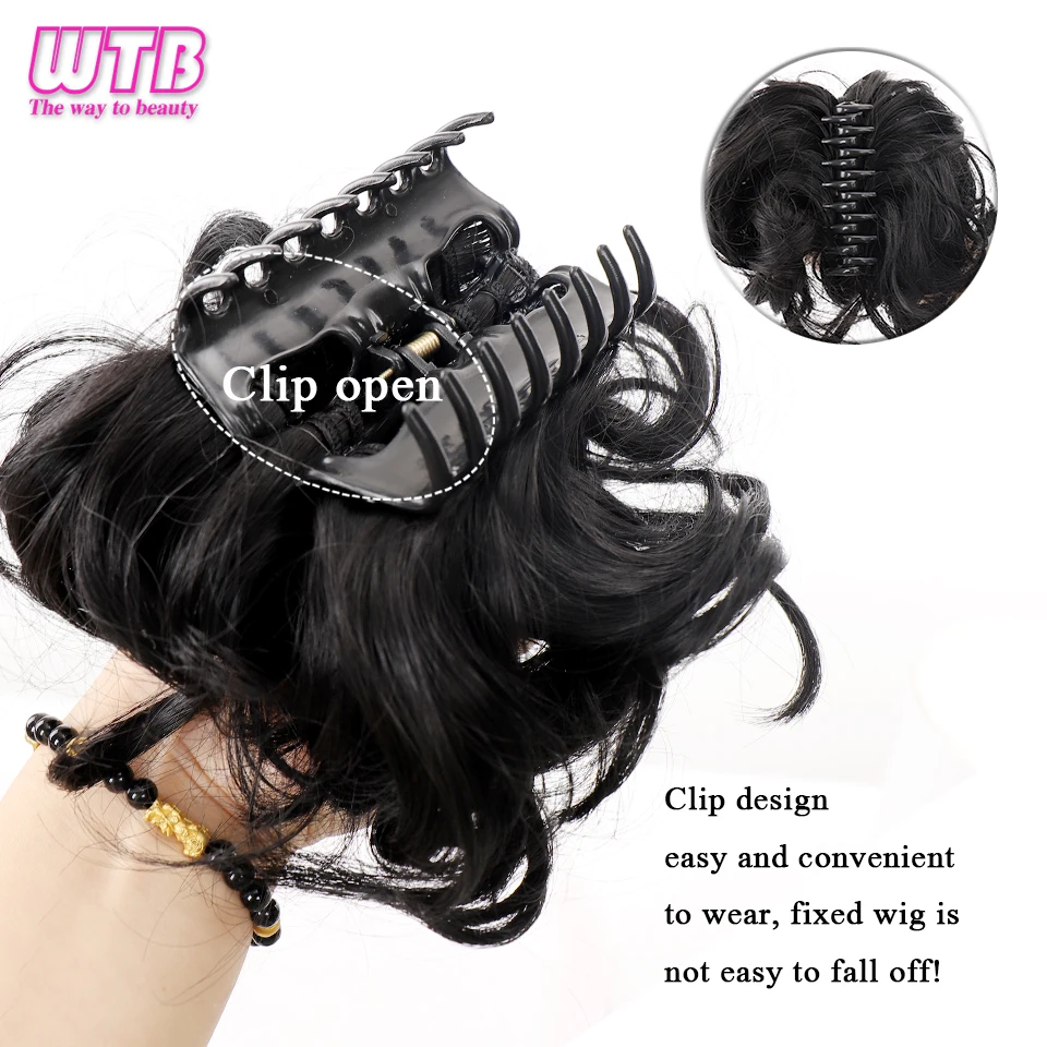 WTB Synthetic Hair Bun Black Brown Wavy Messy Scrunchies Bun Claw Clip in Hair Extension Updos Hairpieces for Women Chignons