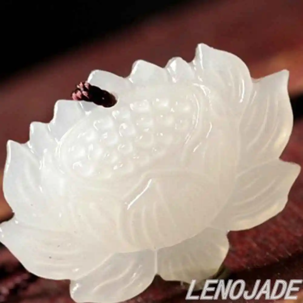 Яркие ручной работы цветок лотоса натуральный чистый белый нефрит жадеит кулон