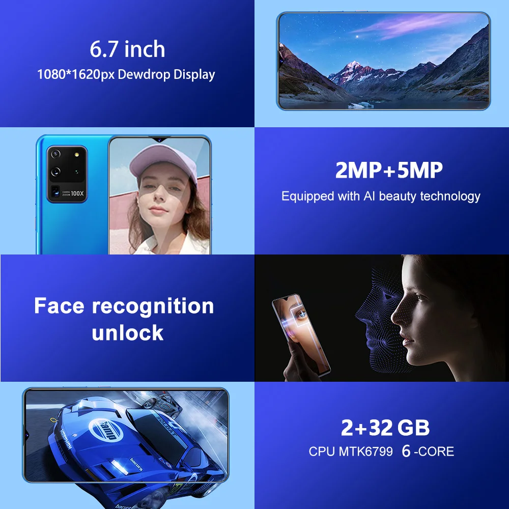 

SOYES S21U 6.7 inch Smartphones 2RAM 32ROM Face Unlock Mobile Phones 2.0MP Front 5.0MP Rear 4800mAh Dual Sim Card Cell phone