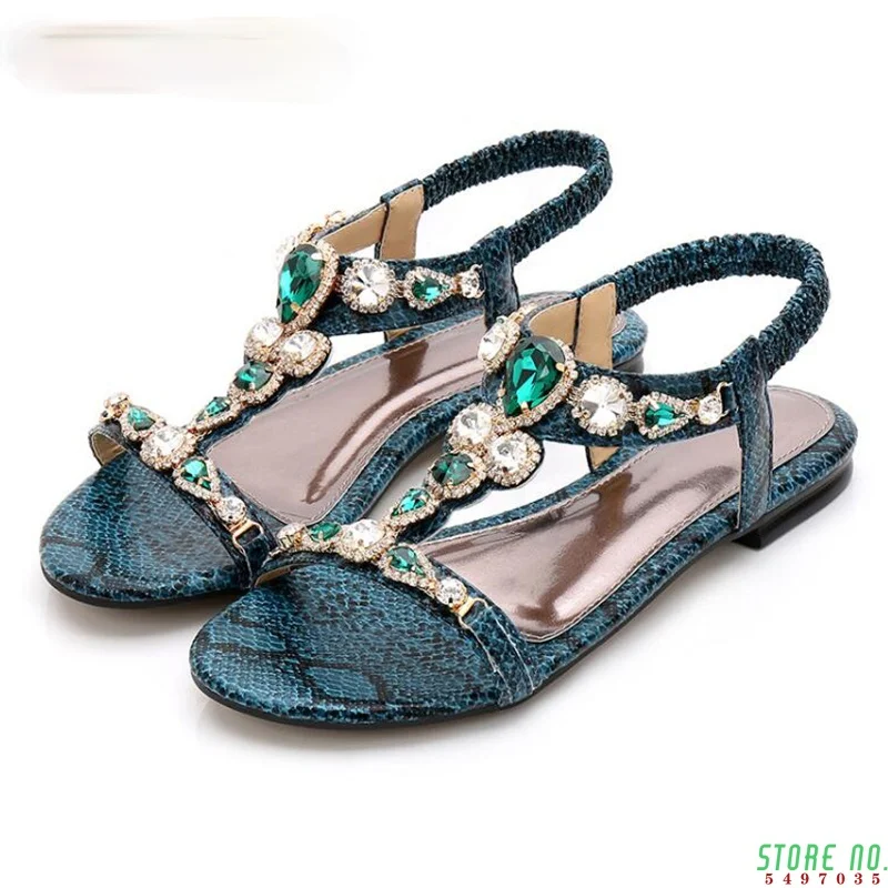 

new Vintage bohemian rhinestone sandals female retro sexy beaded snake sandals Leisure beach flip flops sandals women