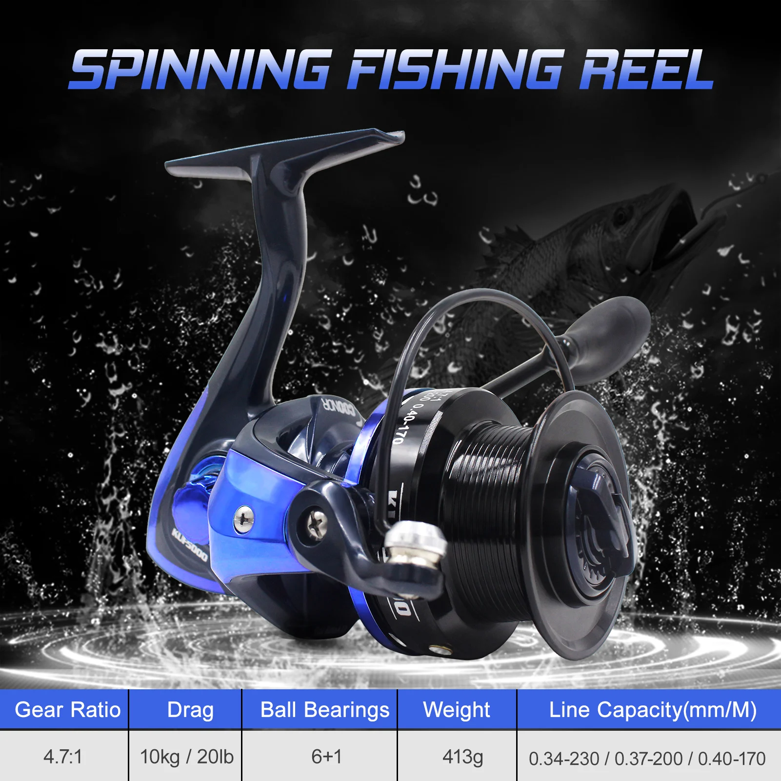 

6+1 BB Spinning Fishing Reel Metal Fishing Reel 4.7:1 Carp Spinning Fishing Reel Stainless Steel Bearings Saltwater Fishing Reel