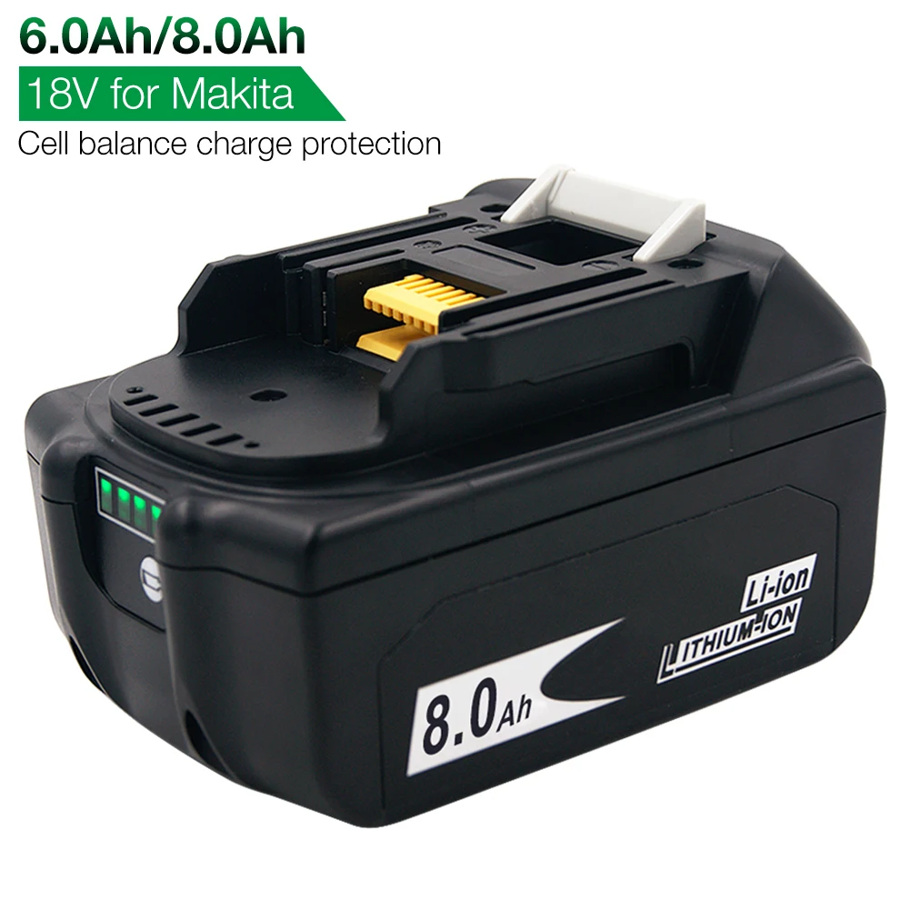 

Newest 8.0Ah 6.0Ah BL1880B BL1860B Li ion Rechargealbe Battery for Makita 18V Cordless Power Tool LXT400 Cell Balance Protection