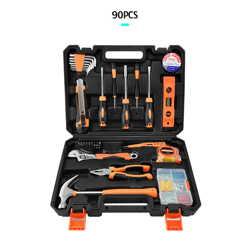 

Набор инструментов из 90 предметов, общий бытовой ручной набор инструментов для мужчин и женщин, для домашнего ремонта автомобиля, с пластик...