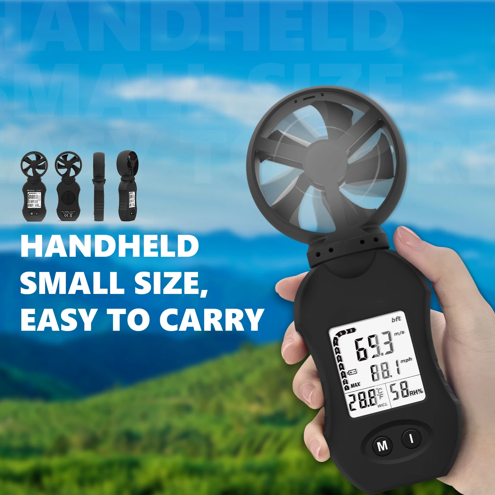 Btmeter Bt877 Anemômetro Digital para Velocidade do Vento Temperatura Umidade Perfeito para Atividades ao ar Livre Caminhadas Surf Vela Instrumentos de medição de velocidade