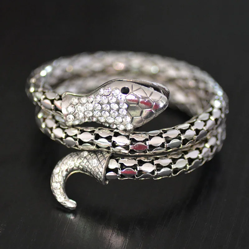 Fashion Punk Exaggerated Coiled Snake Cuff Bangle Bracelet For Men &amp Women High Quality Rhinestone Jewelry | Украшения и