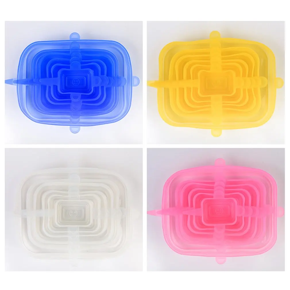 

Square silicone six-piece fresh-keeping cover Silica gel Sealed and leak-proof Refrigerator preservation