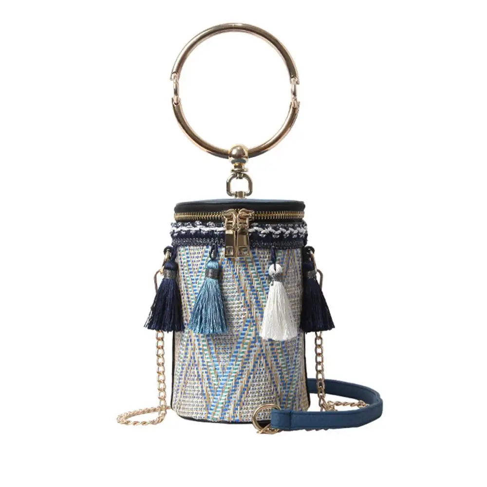 Сумка кросс боди Женская соломенная модный саквояж на плечо с круглыми ручками