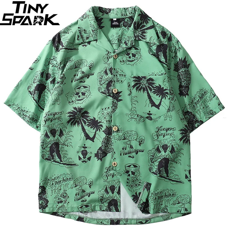 Рубашка в стиле хип хоп 2020 уличная Мужская гавайская рубашка с граффити черепом - Фото №1
