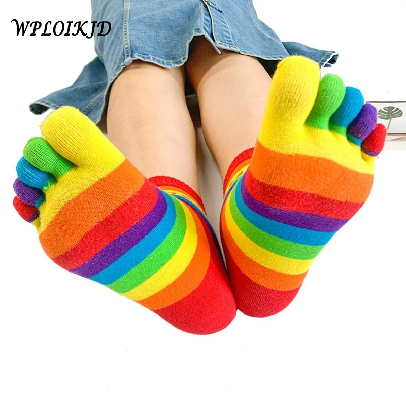 WPLOIKJD осенне зимние милые смешные носки с пятью пальцами радужного цвета