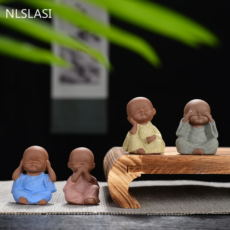 1 шт. фиолетовые глиняные украшения монах маленькая статуя Будды статуэтка