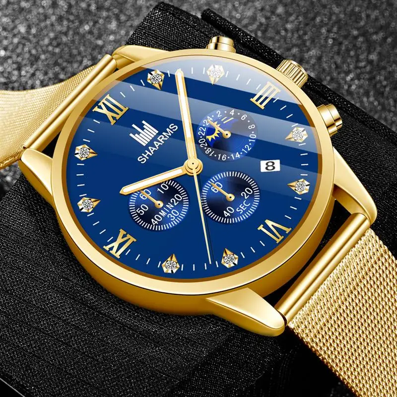 SHAARMS Модные кварцевые часы для мужчин сетчатый ремешок из нержавеющей стали