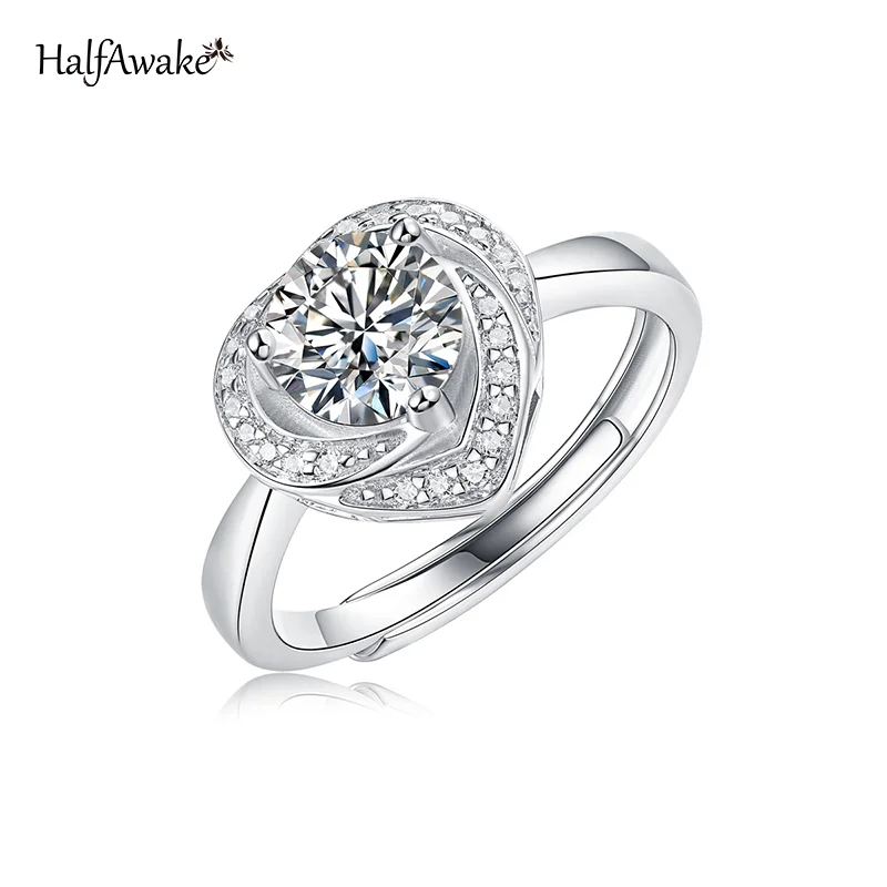 

High Quality S925 Silver Moissanite Heart Bud Creative Trend Lively Matching Accessories Wedding Ring For Girl Vintage The New