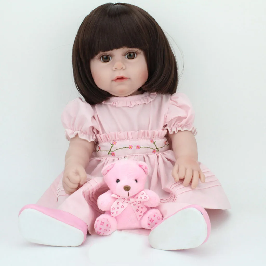 

45cm Lovely Reborn Girl Doll that Look Real with Pink Dress Kids Sleeping Playmate Doll Realistic Silicone Reborn Baby Girl Doll