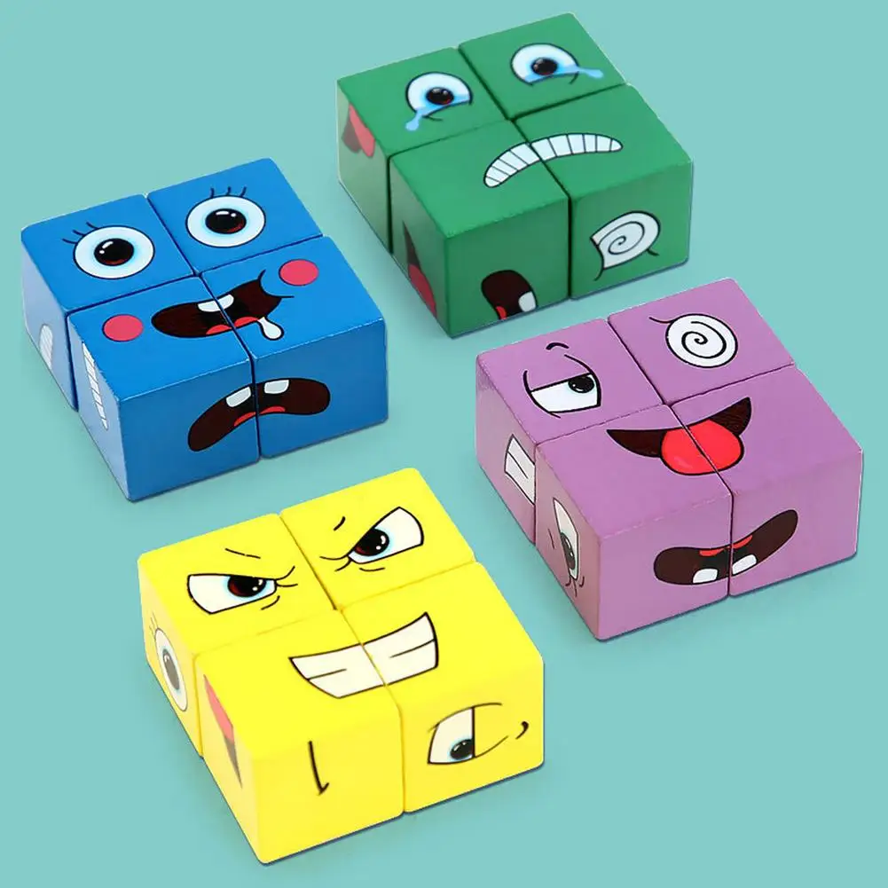 Wooden Expressions Toy Magic Cube Face Pattern Building Blocks Educational Montessori Toys For Kids Ages 3 4 5 Years Old | Игрушки и