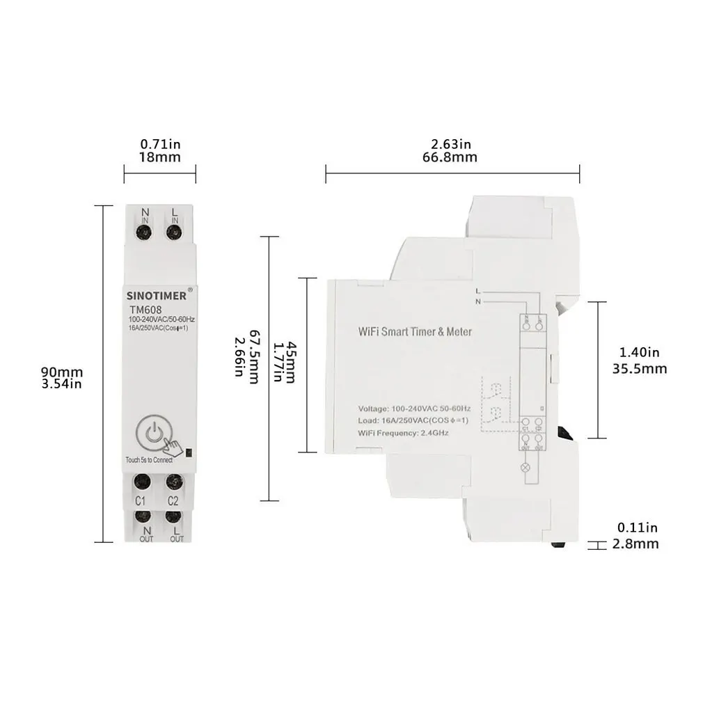 

18mm Single Phase Digital Timer Switch Remote WiFi Smart Light Control Switch Programmer With Energy Monitoring 100-240V 16A