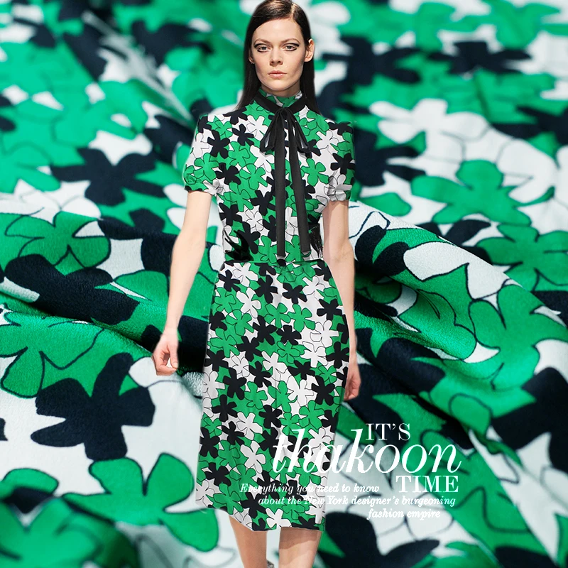 Высококачественная Белая и зеленая Цветочная 100% шелковая ткань для летнего