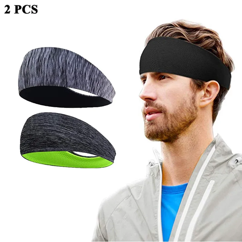 

Ladies and Men's 2 Piece Gray Sports Lightweight Breathable Sweat Absorbent Quick-drying Headband Yoga Gym Elastic Headband