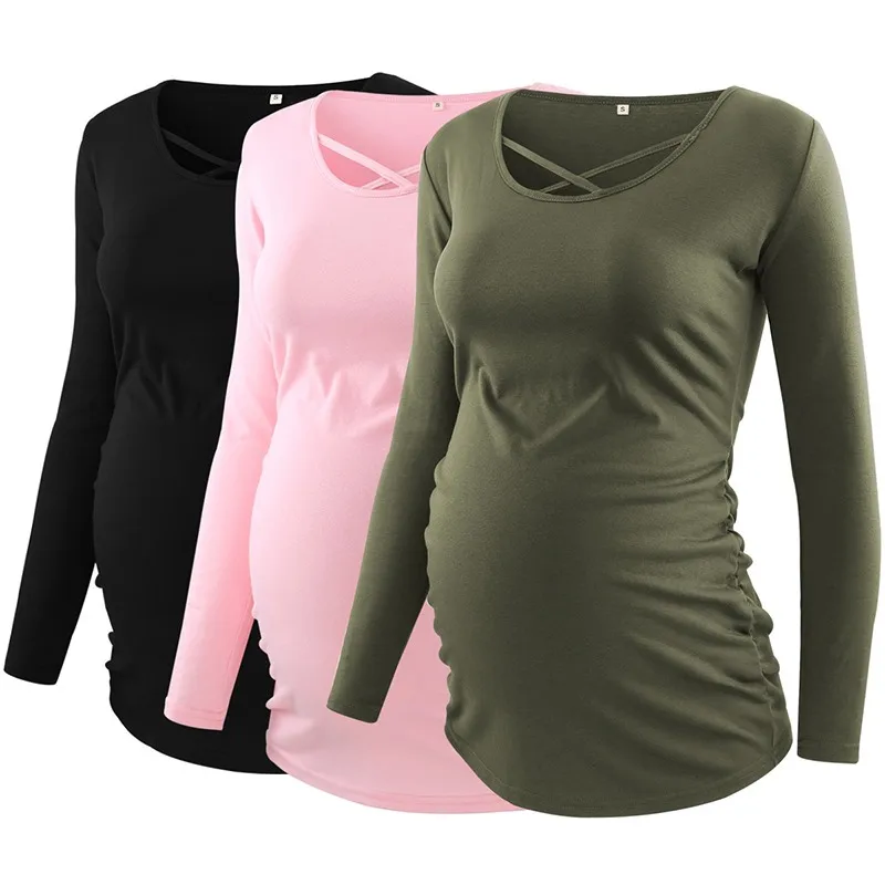 3 pieces as pic Комплект из 3 предметов; топы для беременных с рюшами; туника с длинными рукавами; Одежда для беременных; Повседневная рубашка для беременных; топы - Цвет: 3 pieces as pic