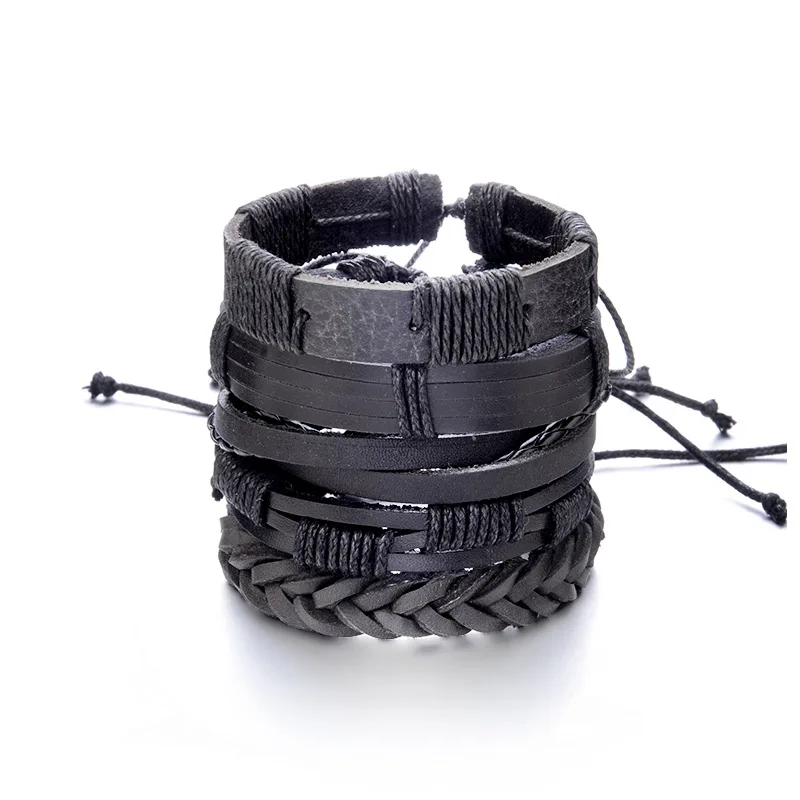 Модные Листья Подвеска с перьями кожаный браслет для мужчин Винтаж ручной работы