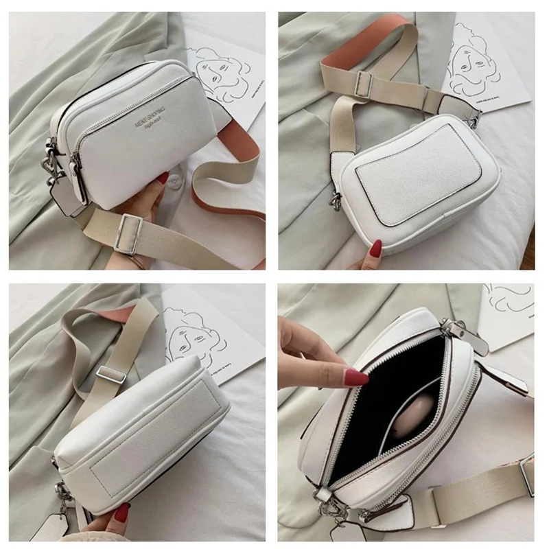 

Quality Bags For Women 2021 Fashion Wild Small Square Bag Wide Straps Female Shoulder Bag Casual Solid Color Lady Messenger Bag