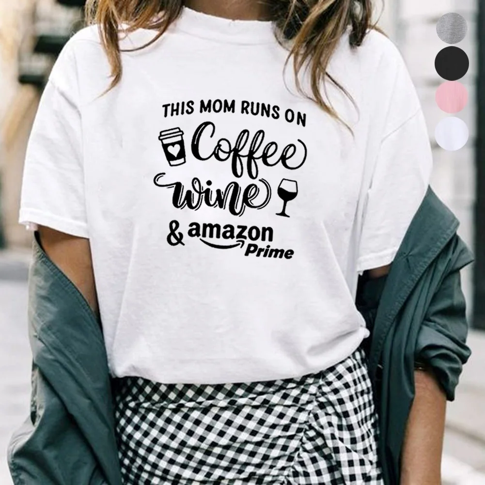 

Забавная футболка с надписью «Эта мама работает на кофе», Женский Топ, Женская хлопковая футболка с коротким рукавом, Женская Повседневная ...