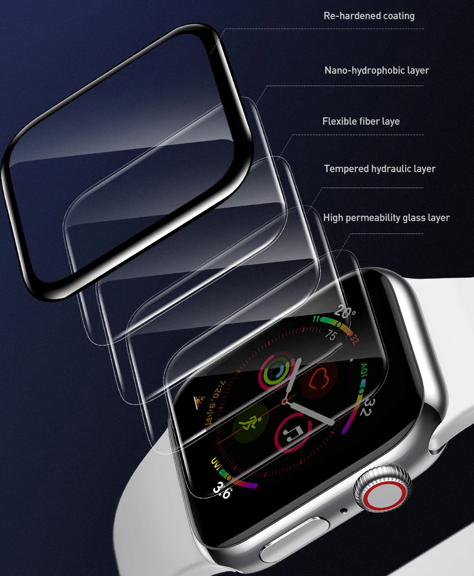 Мягкое закаленное стекло Baseus 0,2 мм для iWatch 4 40 44 мм 3D изогнутое полное покрытие Защитная пленка для iWatch 3 2 1 38 42 мм стекло