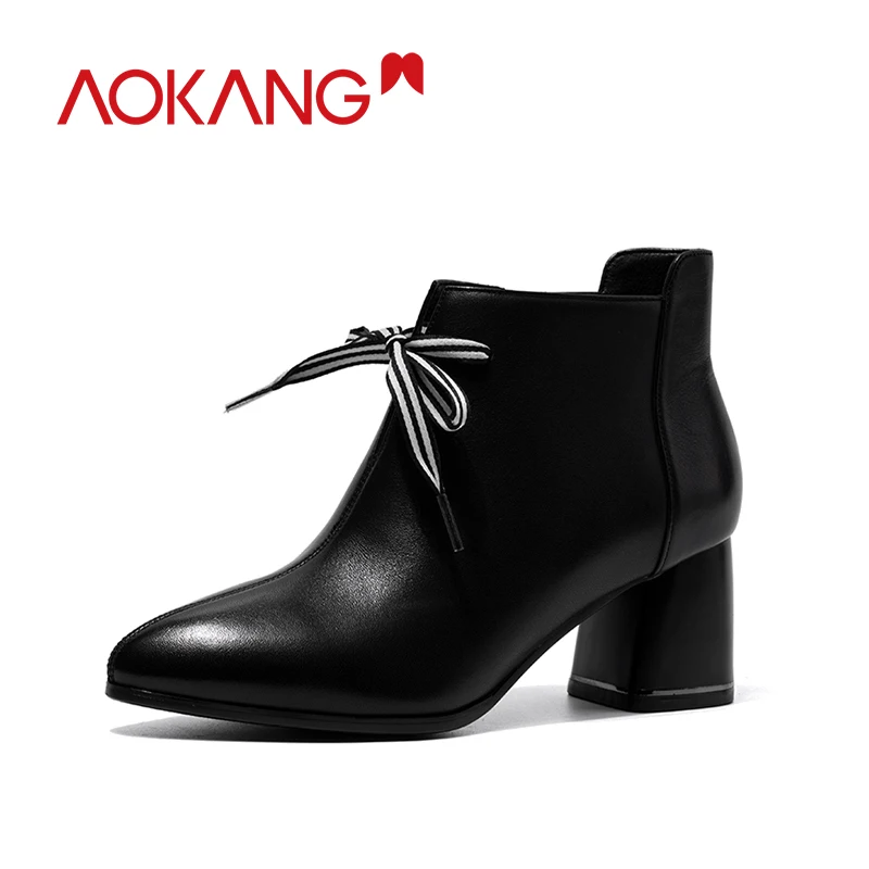 Женские ботинки на высоком каблуке AOKANG модные из натуральной кожи сезон осень