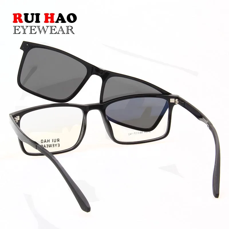 Retro Eyeglasses Frame Men Grey Polarized Clip on Sunglasses Super Light Glasses Men Rui Hao Eyewear Optical Frame 2124