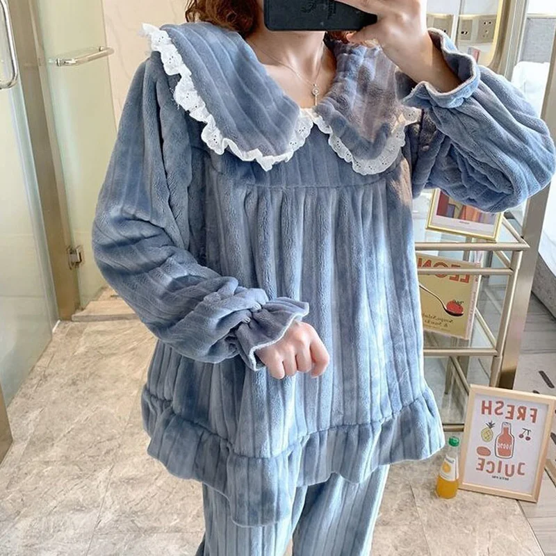 Пижамные комплекты женская зимняя одежда для сна из кораллового флиса теплые