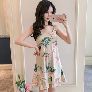 Женский Пижамный топ с принтом, рубашка с коротким рукавом, штаны с подкладкой на груди, короткая ночная рубашка для девушек, Лето Ночная сорочка на бретельках