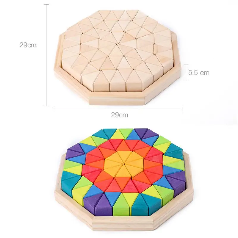 Деревянные строительные блоки игрушки для детей Монтессори треугольник радуга