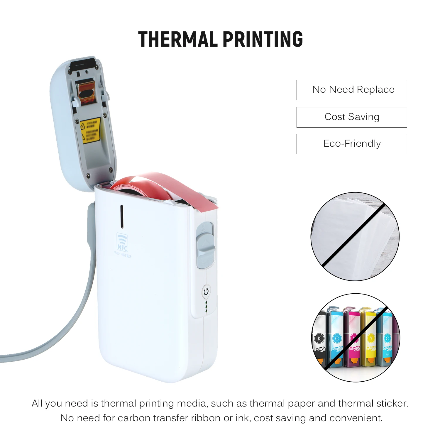 

New Versatile Label Maker Pocket Thermal Pinter 1/2D Code Text Pattern with USB Cable 3 Rolls PaperCompatible
