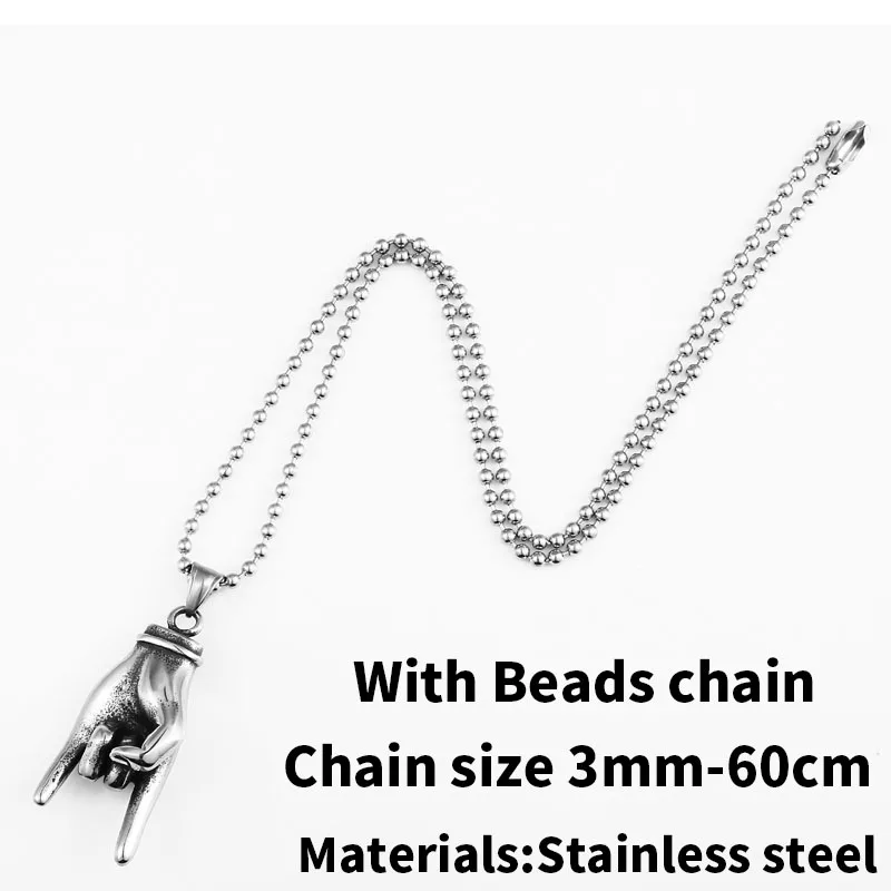 with bead chain Сталь солдат победный жест Дизайнерское колье Нержавеющая сталь панк Для мужчин рок рука кулон с подвеской для Для мужчин - Окраска металла: with bead chain