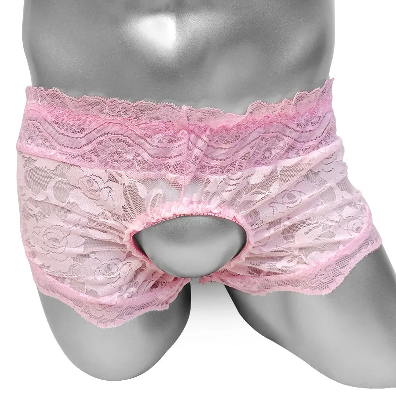 

Crotchless Sissy Lace Panties Sexy Lingerie For Mens Boxer Underwear Sheer Thin Ruffles Funny Gay Male Lace Boxers Shorts
