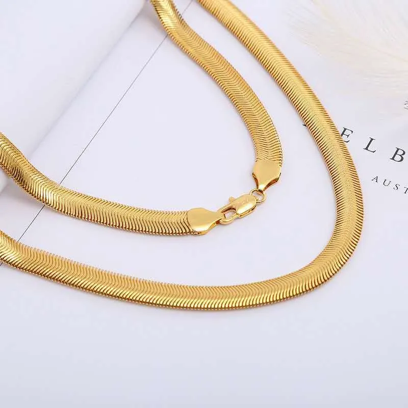 

2021 New Fashion 6mm 20/18inch Cool Link Chain Men Women Gold Color Hip Hop Flat Heribon Snake Chain Necklace Jewelry Dad Gifts