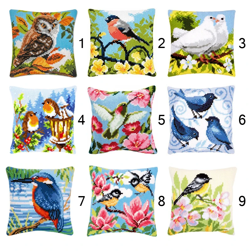 

Animal Bird Latch Hook Pillow Sets Forest Style Cushion Embroidered Crafts Latch Hook Rug Kits DIY For Punk Stripes Needlework