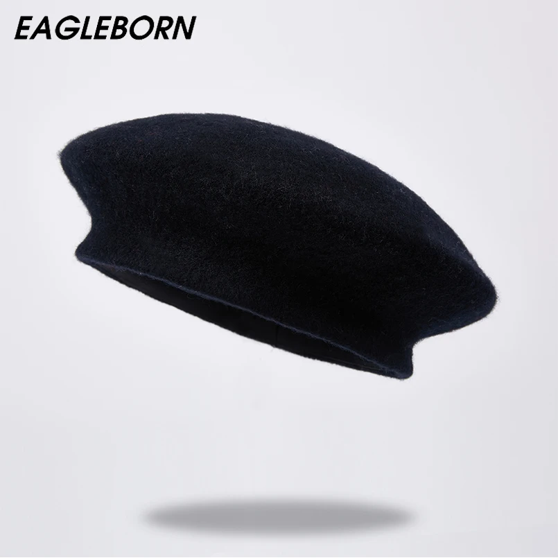 Новинка женские шапки черная и розовая шапка берет головной убор из 100% шерсти