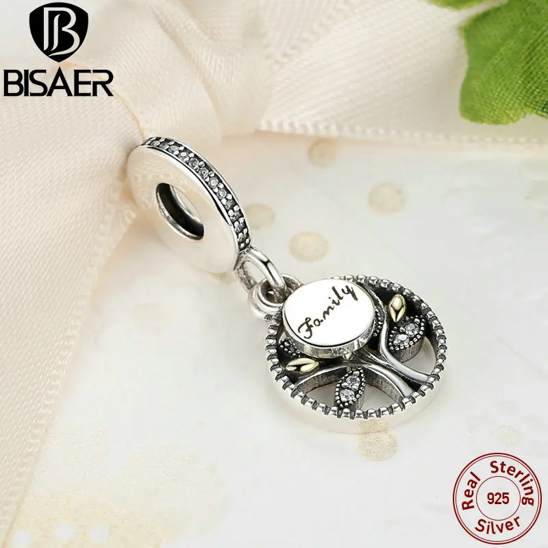 BISAER, 925 пробы, серебро, семейное древо жизни, серебро, Висячие Подвески, бусины, подходят для шармов, браслет, циркон, серебро, 925, ювелирное изделие, WEUS306