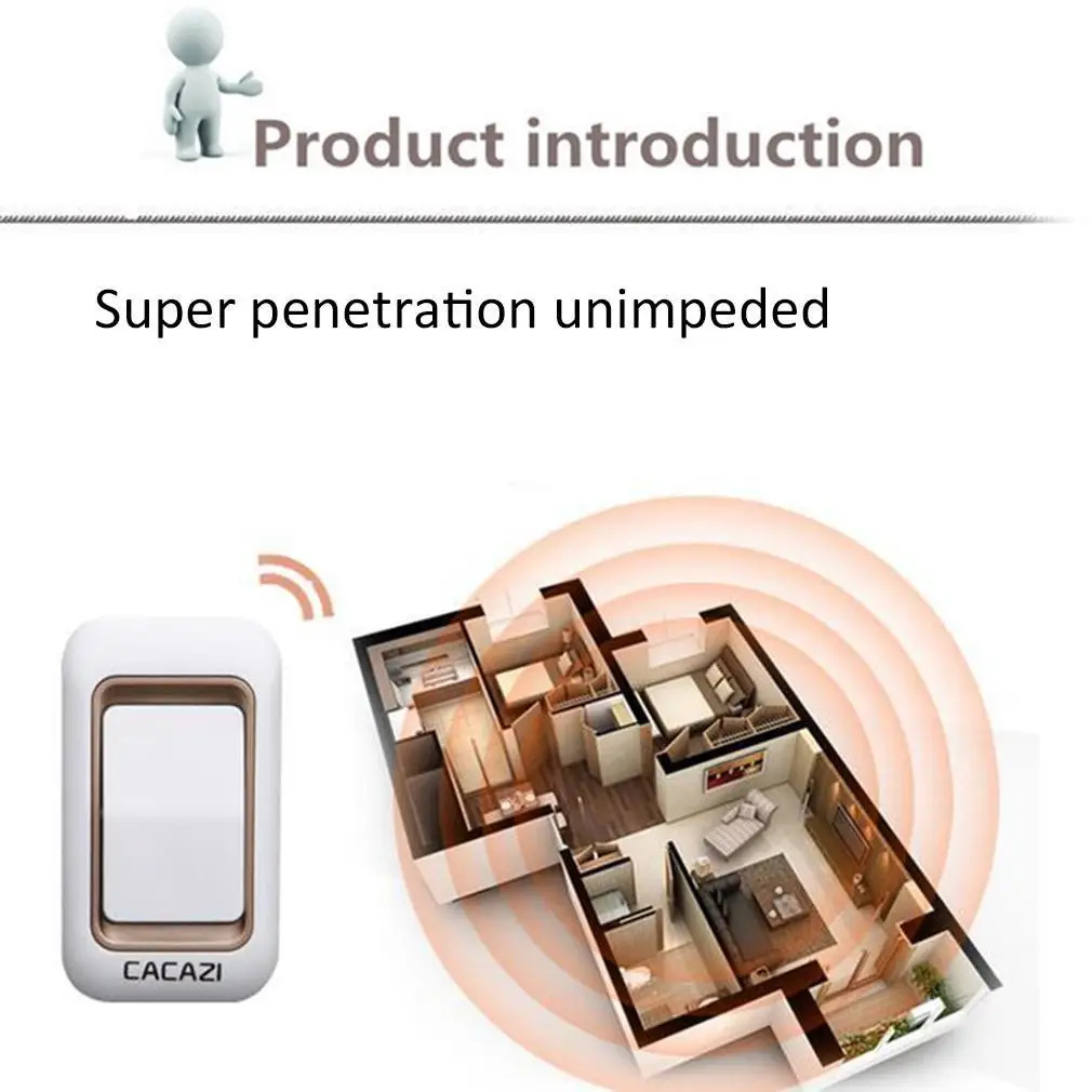 Подключаемый беспроводной дверной звонок AC дверное кольцо Водонепроницаемая