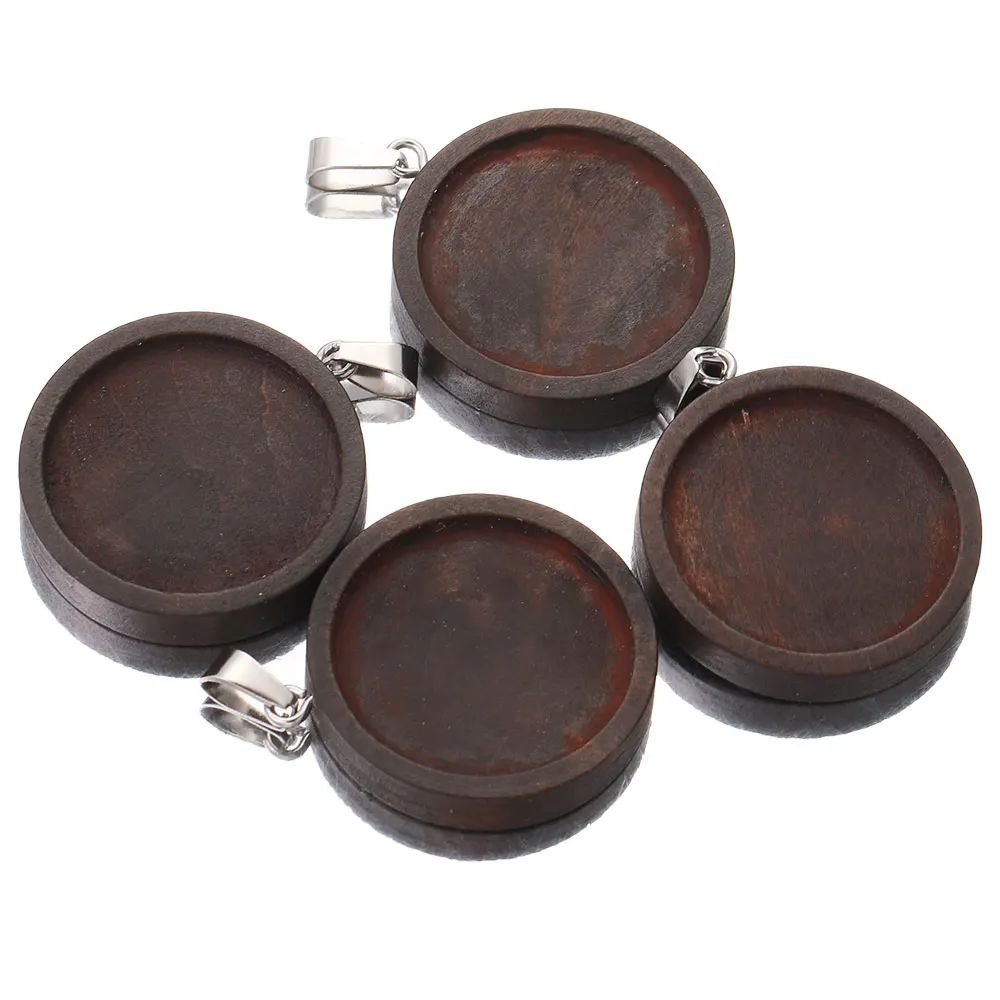 

10pcs lot Fit 25mm Brown Wood Necklace Pendant Setting Cabochon Cameo Base Tray Bezel Blank Cabochons Jewelry Making Findings