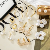xp 2021 korean fashion geometric white pearl drop earrings for women bohemian metal round earrings wedding jewelry gift