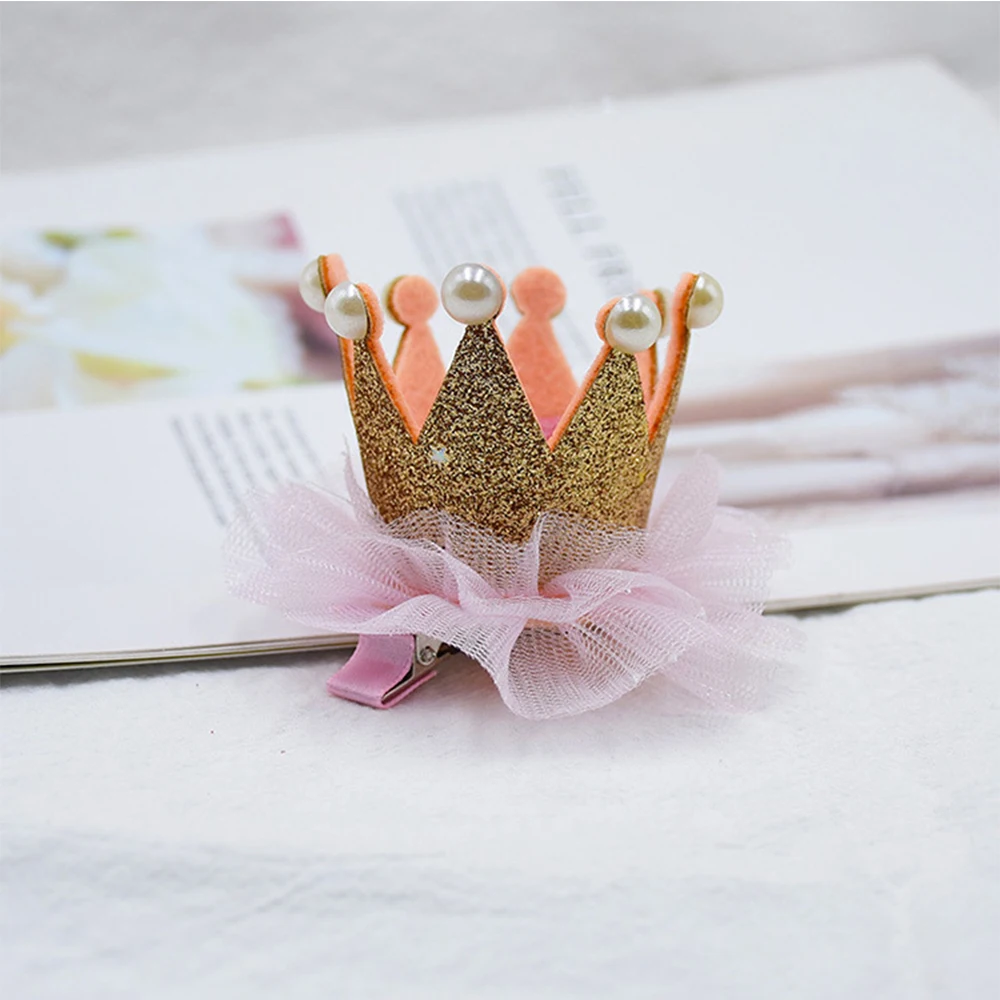 

New Crown Lace Hairpin Girls Fashion Pearl Shiny Star Barrette Kids Headdress Barrettes Birthday Christmas Hair Accessories