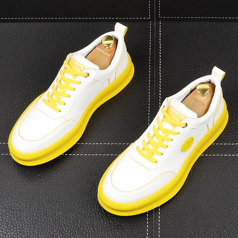 CuddlyIIPanda New Luxury Designer Men Leisure Yellow White Shoes Spring Autumn Thick Bottom Sneakers Male Youth Trending | Обувь
