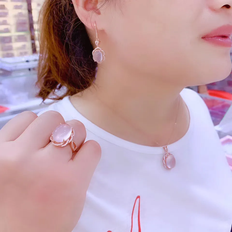 Серьги-Кольцо из серебра 925 пробы с натуральным розовым кварцем | Украшения и