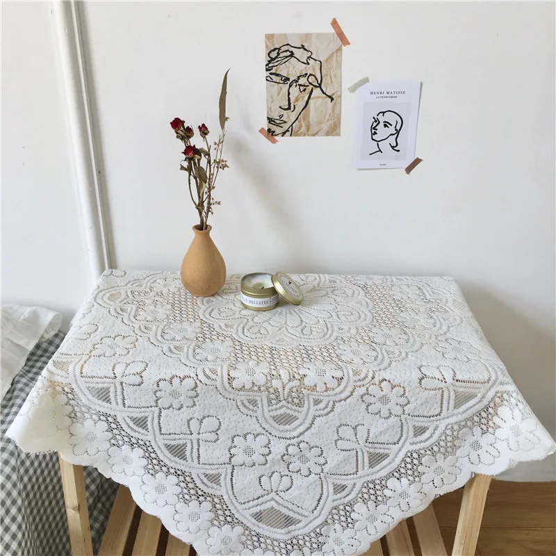 Hollow Lace Tablecloth Light Beige Simple Cafe Kitchen Dining Restaurant Background Cloth Square Decorative For Wedding | Дом и сад