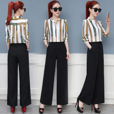 Новый весенний осенний Женский комплект из 2 предметов шифоновая рубашка и