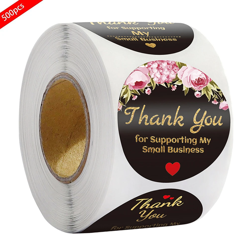 

500 шт., 1,5 дюйма, наклейки с надписью Thank You для конверта, подарка, наклейки, розовый, черный фон, скрапбукинг, канцелярские наклейки