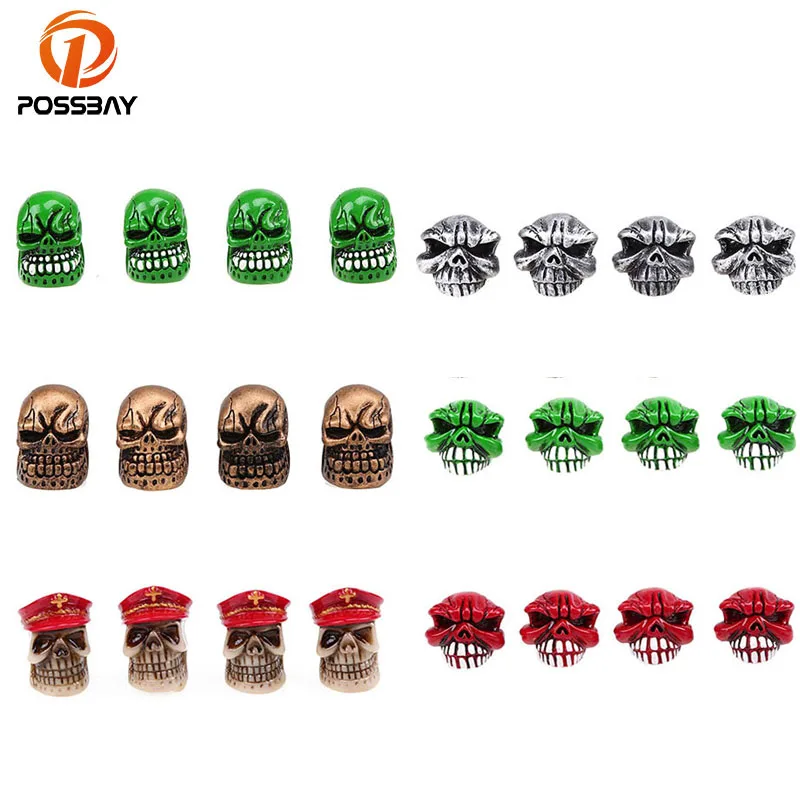 Колпачки клапанов автомобильных шин POSSBAY с черепом универсальные колпачки для