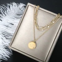 zmfashion trendy multilayer carpe diem coin pendant necklace for women stainless steel layered female choker necklaces jewelry